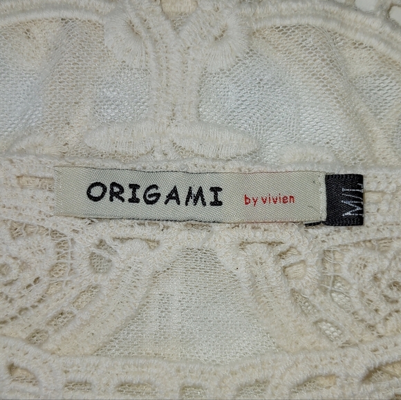 ORIGAMI by vivian Cream Boho Crochet Lace Long Sleeve Top Size M/L - Picture 7 of 10